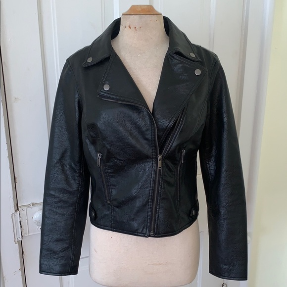 Candie's Faux Leather Black Moto Biker Jacket Assymetrical Zipper M - Picture 1 of 13